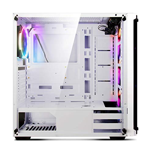 Nfortec Draco V2 Torre Gaming Negra RGB Diseño Full View (Cristal Templado) con 4 Ventiladores RGB y Controlador Inalámbrico Color Blanco