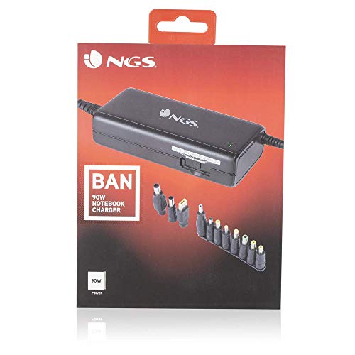 NGS BAN - Cargador Universal Manual 90 W para Ordenador Portátil, Cargador con 11 Adaptadores Compatibles con HP, Dell, Asus, Lenovo, Acer