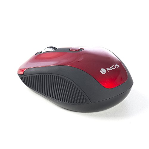NGS HAZE RED - Ratón Óptico Inalámbrico 2.4GHz, Ratón USB para Ordenador o Laptop con 3 Botones y Scroll Metálico, 800/1600dpi, Rojo