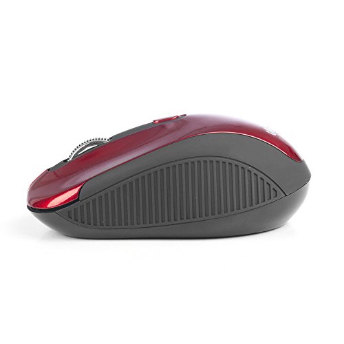 NGS HAZE RED - Ratón Óptico Inalámbrico 2.4GHz, Ratón USB para Ordenador o Laptop con 3 Botones y Scroll Metálico, 800/1600dpi, Rojo
