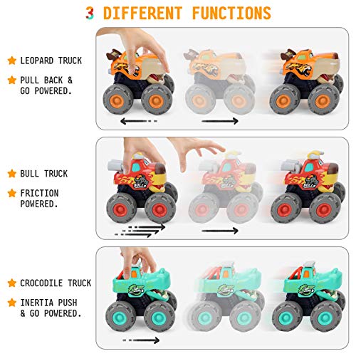 nicknack Monster Trucks Pull Back Car Push and Go Coches de juguete para bebés, niños pequeños, niños de 1 2 3 4 años