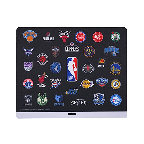 Nilox, Alfombrilla NBA Black, ratón Pad con Superficie antiestática y Antideslizante, Apto para Ratones ópticos y láser. Dimensiones 21 x 25,5 x 0,5 cm y Peso de 50 g