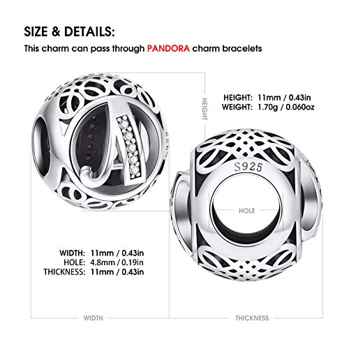 NINGAN Abalorios Charms Colgantes de Alfabeto Cuentas Plata de Ley 925 con Circonita cúbica Transparente Compatible con Pulsera Europeo, Charms de Letra para Mujer Niña (Letra R)