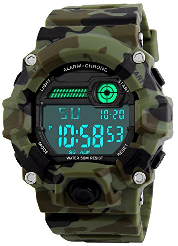 Niños de los Relojes Digitales, niños Deporte Militar Relojes con Alarma/Temporizador/Resistente a Golpes,Niños 5 Bares Resistente al Agua Camuflaje electrónica Relojes de Pulsera para niños Hombre