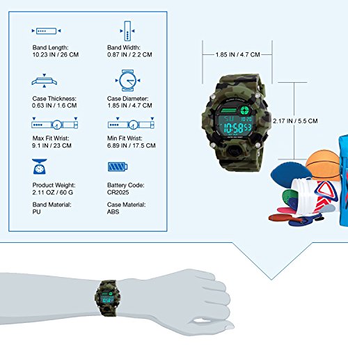 Niños de los Relojes Digitales, niños Deporte Militar Relojes con Alarma/Temporizador/Resistente a Golpes,Niños 5 Bares Resistente al Agua Camuflaje electrónica Relojes de Pulsera para niños Hombre