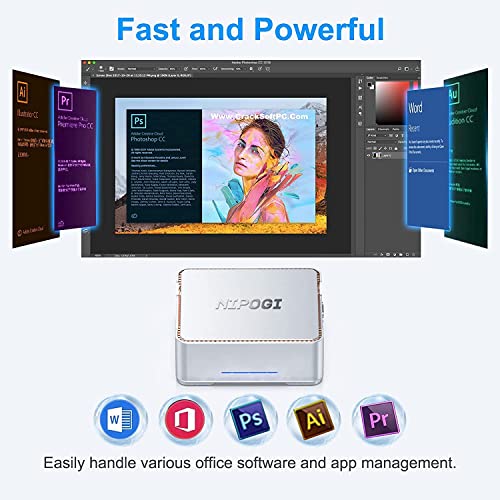 NiPoGi Mini PC, Procesador Celeron J4125 8GB DDR4 / 256GB ROM Windows 10 Pro Mini Ordenador, Soporte de Pantalla Triple / 4K HD/WLAN de Doble Banda/Gigabit Ethernet/Bluetooth 4.2…
