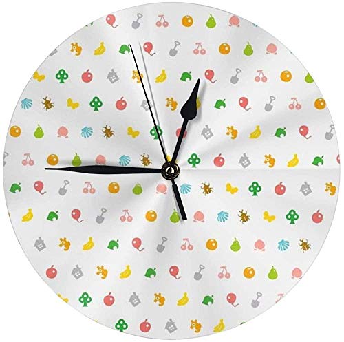 NIUMM Reloj De Pared Animal Crossing Hhd Pattern Reloj De Escritorio Redondo Silencioso Reloj De Cubo para Dormitorios Cocina