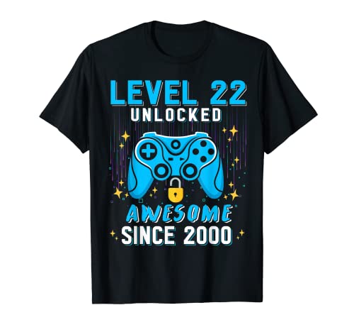 Nivel 22 Desbloqueado Awesome 2000 Videojuego Regalo de cumpleaños 22 Camiseta