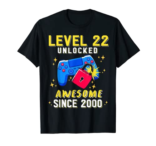 Nivel 22 Desbloqueado Awesome 2000 Videojuego Regalo de cumpleaños 22 Camiseta