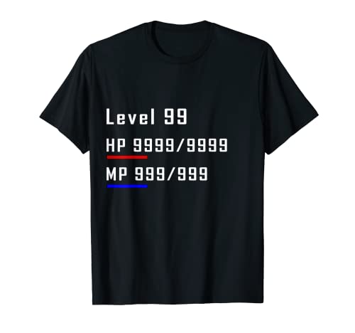 Nivel 99 Hp Mp Max RPG MMORPG Barra de salud Juegos de maná Fantasía Camiseta