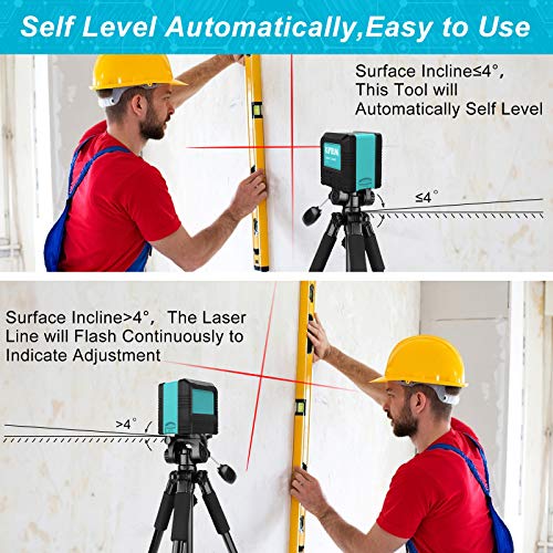 Nivel Láser, Nivel Láser Cruzado Kiprim LV1R Láser Vertical/Horizontal de Doble Línea, IP54 a prueba de polvo, impermeable, antigoteo de 1 m, nivelación automática de ± 4 °
