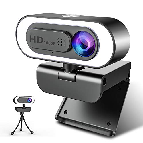 NIYPS Webcam PC con Microfono y Anillo de Luz, Camara Web 1080p con Tapa y Tripode para Ordenador/Portatil/Mac, Web CAM para Youtube, Skype, Zoom, Xbox One, Videoconferencia y Videollamadas
