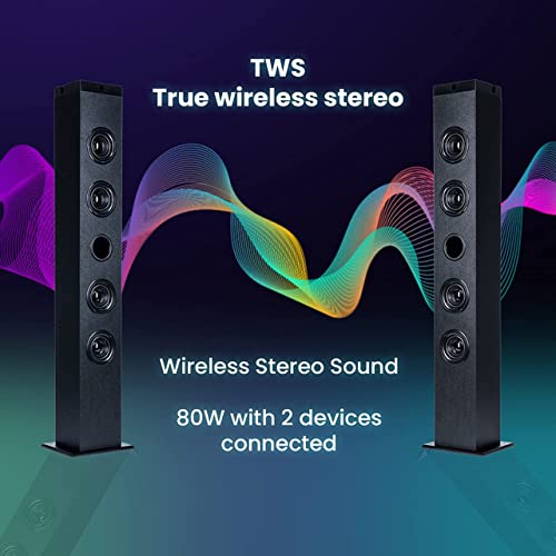 NK Torre de Sonido Vertical - Equipo de música Bluetooth 5.0, RMS, TWS (2 Torres a la Vez), Mando a Distancia, Entrada óptica, RCA, Coaxial, Auxiliar, USB, FM (Compatible: iOS & Android)
