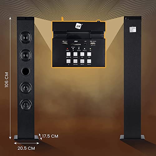 NK Torre de Sonido Vertical - Equipo de música Bluetooth 5.0, RMS, TWS (2 Torres a la Vez), Mando a Distancia, Entrada óptica, RCA, Coaxial, Auxiliar, USB, FM (Compatible: iOS & Android)