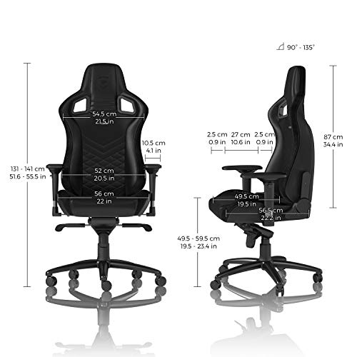 noblechairs Epic Silla de Gaming - Silla de Oficina - Silla de Escritorio - Reclinable a 135 ° - Cuero Sintético PU - 120 kg - Diseño de Asiento de Carreras - Negro