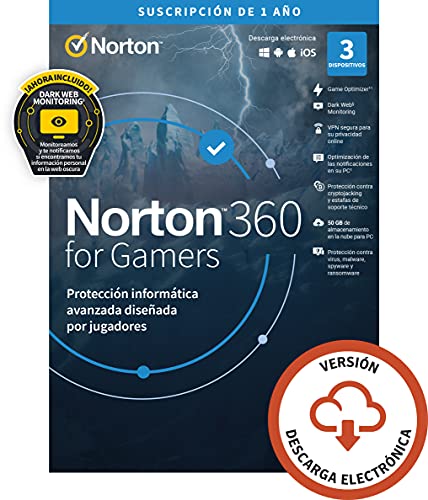 Norton 360 for Gamers 2022 | Antivirus software para 3 Dispositivos | 1 año, PC/Mac/tablet/smartphone | Código de activación enviado por email