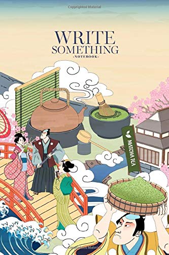 Notebook - Write something: Ukiyo-e Matcha tea with giant takeaway cup floating upon ocean tides, tea word written in Japanese Kanji notebook, Daily ... College Ruled Paper, 6 x 9 inches (100sheets)