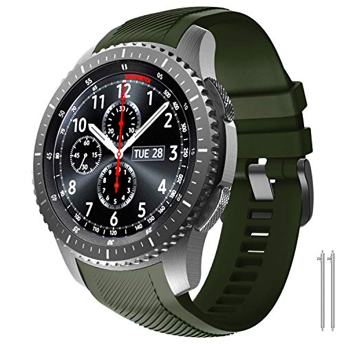NotoCity Correa Compatible con Samsung Gear S3 Classic/Frontier/Galaxy Watch 46mm, Correa de Reloj de Silicona Suave Compatible con Gear S3 Classic/ S3 Frontier/Galaxy 46mm (Verde Militar)