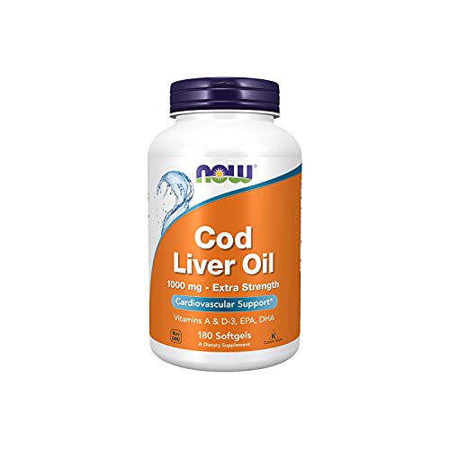 Now Foods Cod Liver Oil, 1000Mg Extra Strength - 180 Softgels - 180 Unidades