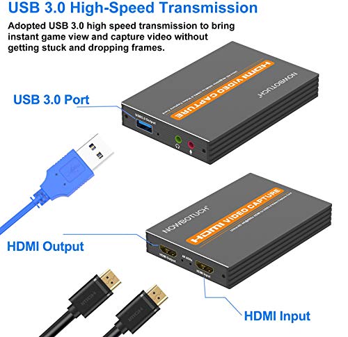 NOWBOTUCH Tarjeta de Captura de Video 4K @ 60HZ HDMI a USB3.0 Dispositivo de Captura de Juegos con 1080P 60FPS Compatible con Windows Linux OS X System OBS Youtube Twitch Streaming and Recording
