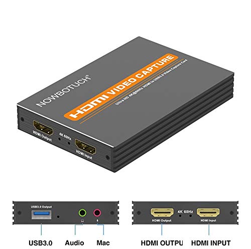 NOWBOTUCH Tarjeta de Captura de Video 4K @ 60HZ HDMI a USB3.0 Dispositivo de Captura de Juegos con 1080P 60FPS Compatible con Windows Linux OS X System OBS Youtube Twitch Streaming and Recording