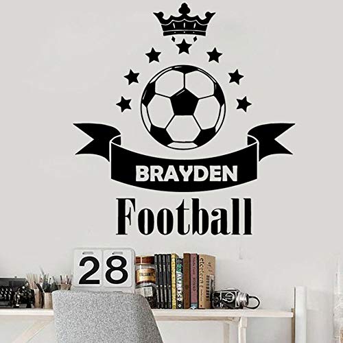 NSRJDSYT Fútbol Pared calcomanía fútbol Deportes Nombre Personalizado Vinilo Pared Pegatina niños Dormitorio decoración del hogar Corona Estrellas Mural 74x77cm