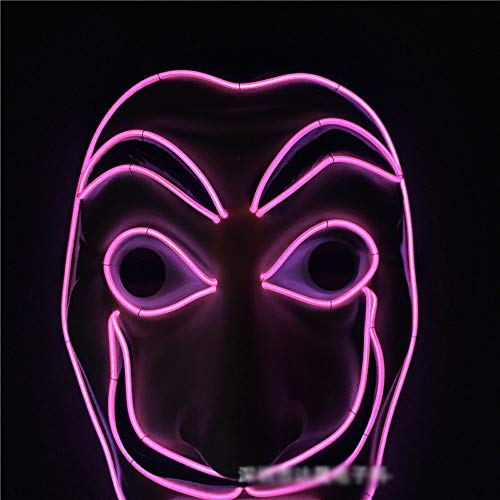Nuevo EL Neon LED Halloween Mask EL Wire Glow Cosplay Dali Mask Payday Night Club Decor Carnaval Light Up Máscaras EL,Rosado