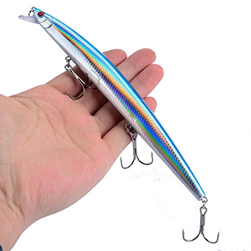 Nuguri Señuelos de Pesca Pack de Pesca Catching/Spinning – Señuelos Duros Flotantes Artificiales – Cebos Lucio/Black Bass/lubina – Pesca pantano y mar – 18 cm y 24 Gramos