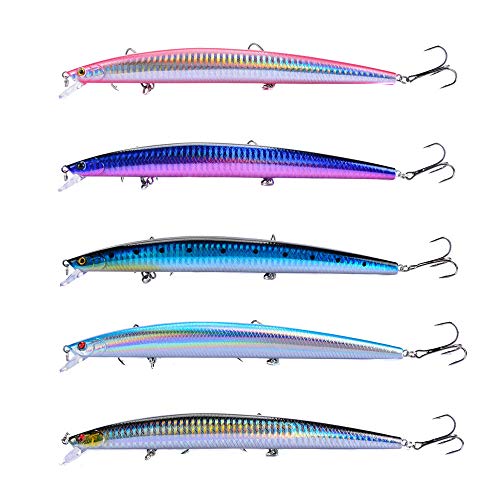 Nuguri Señuelos de Pesca Pack de Pesca Catching/Spinning – Señuelos Duros Flotantes Artificiales – Cebos Lucio/Black Bass/lubina – Pesca pantano y mar – 18 cm y 24 Gramos