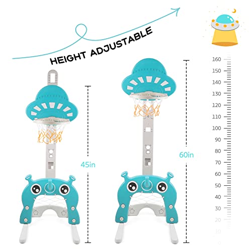 Nukdey Juego de canastas 4 en 1 para niños - Juego de Deportes: Baloncesto | Fútbol | Lanzamiento del Anillo | Golf | Actividad para niños pequeños: niños y niñas (Verde)