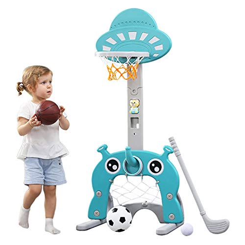 Nukdey Juego de canastas 4 en 1 para niños - Juego de Deportes: Baloncesto | Fútbol | Lanzamiento del Anillo | Golf | Actividad para niños pequeños: niños y niñas (Verde)