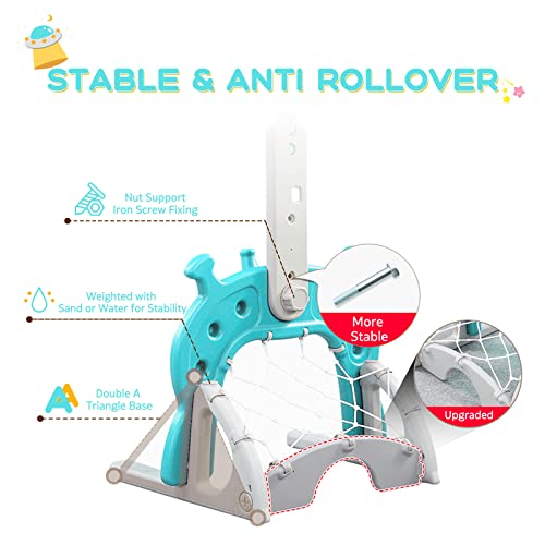 Nukdey Juego de canastas 4 en 1 para niños - Juego de Deportes: Baloncesto | Fútbol | Lanzamiento del Anillo | Golf | Actividad para niños pequeños: niños y niñas (Verde)