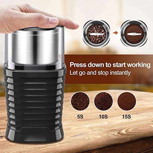 NWOUIIAY Molinillo Eléctrico de Café Protección contra Sobrecalentamiento Molinillo de Especias para Moler Granos de Café Nueces Linaza Pimienta con Taza Desmontable Fácil de Limpiar