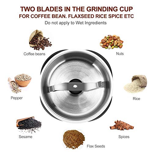 NWOUIIAY Molinillo Eléctrico de Café Protección contra Sobrecalentamiento Molinillo de Especias para Moler Granos de Café Nueces Linaza Pimienta con Taza Desmontable Fácil de Limpiar
