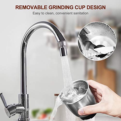 NWOUIIAY Molinillo Eléctrico de Café Protección contra Sobrecalentamiento Molinillo de Especias para Moler Granos de Café Nueces Linaza Pimienta con Taza Desmontable Fácil de Limpiar