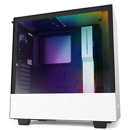 NZXT H510i - Caja PC Gaming Semitorre Compacta ATX - Panel frontal E/S Puerto USB de Tipo C - Montaje Vertical de la GPU - Panel Lateral de Cristal Templado - Iluminación RGB integrada - Blanco/Negro
