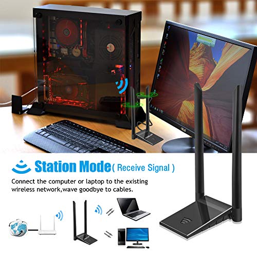 Oacvien WiFi USB Antena Dongle Adaptador PC 5GHz/867Mbps 2.4GHz/300Mbps AC 1200Mbps Doble Banda Dual 6dBi para Windows XP/Vista/7/8/10 Mac OS con Cable Extensión