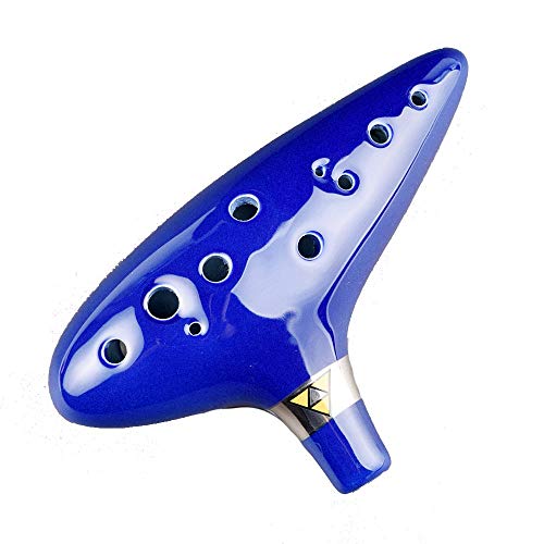 Ocarina Zelda Ocarina of Time 12 agujeros Alto Triforce Link Ocarina Zelda Cosplay Réplica exclusiva de cerámica por AWEF (azul oscuro)