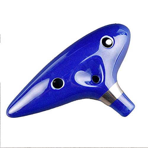 Ocarina Zelda Ocarina of Time 12 agujeros Alto Triforce Link Ocarina Zelda Cosplay Réplica exclusiva de cerámica por AWEF (azul oscuro)