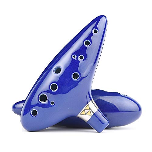 Ocarina Zelda Ocarina of Time 12 agujeros Alto Triforce Link Ocarina Zelda Cosplay Réplica exclusiva de cerámica por AWEF (azul oscuro)