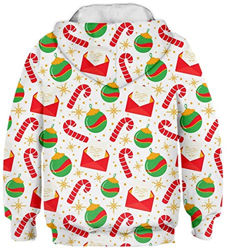 Ocean Plus Niño Sudadera con Capucha de Navidad Niñas Sudadera de Manga Larga de Navidad Suéter de Navidad (M (Altura: 115-125cm), Bolas de Navidad y Bastones de Caramelo)
