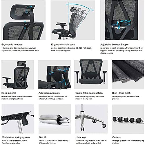 Oficina en el hogar Sillas para juegos Silla ergonómica Sillas para videojuegos Sillas y taburetes, con soporte lumbar ajustable, respaldo alto con ajuste grueso, cojín de algodón, reposacabezas y bra