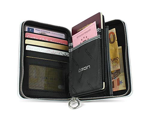 Ögon Smart Wallets - Cartera Mujer de Aluminio Quilted Passport -Porta Pasaporte RFID antirrobo - Capacidad 15 Tarjetas, Monedas y Billetes - Platinium