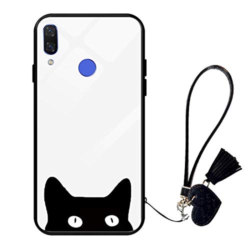 Oihxse Moda Case Compatible para OnePlus 6 Funda Vidrio Templado con Cuerda Cordón TPU Silicona Suave Bumper Cover Anti-Choques Anti-Rasguños Cáscara de Cristal Estuche,A4