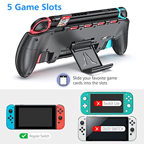 OIVO Funda con Agarre para Nintendo Switch, Ergonómico Comfort Grip Asimétrico y Carcasa con Soporte Ajustable - Tapas para los Pulgares Incluidas