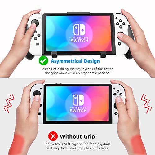 OIVO Switch Grip con Soporte Ajustable Compatible con Nintendo Switch/Switch Modelo OLED, Estuche Ergonómico de Agarre Asimétrico con 5 Ranuras para Juegos y 4 Tapas para el Pulgar - Negro