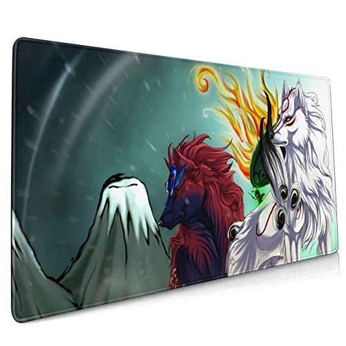 Okami Anime Alfombrilla de ratón profesional grande para juegos, alfombrilla de escritorio de tamaño extendido, base de goma antideslizante con bordes cosidos para computadora, PC y computadora portát