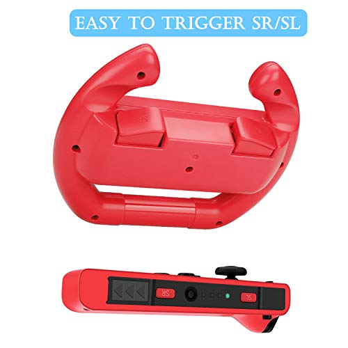 OLDZHU Volantes y Grip Switch Joy-con Compatible Con Nintendo Switch, Switch Joy-con Racing Wheel Volante para Mario kart 8, Mandos Grip Joy-con para entretenimiento en casa（4 Piezas,rojo y azul）