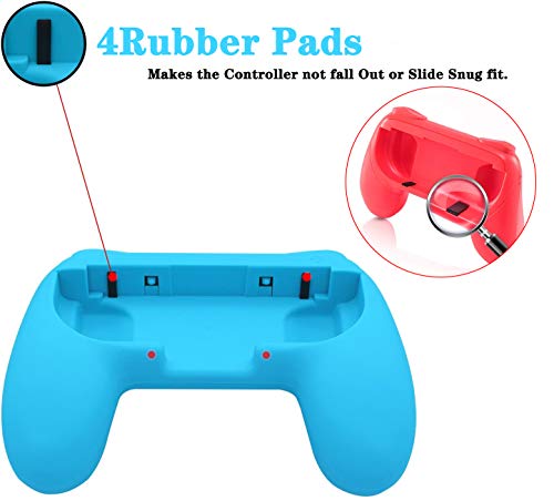 OLDZHU Volantes y Grip Switch Joy-con Compatible Con Nintendo Switch, Switch Joy-con Racing Wheel Volante para Mario kart 8, Mandos Grip Joy-con para entretenimiento en casa（4 Piezas,rojo y azul）