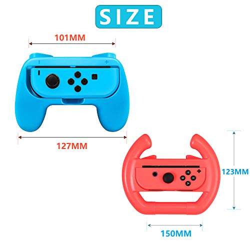 OLDZHU Volantes y Grip Switch Joy-con Compatible Con Nintendo Switch, Switch Joy-con Racing Wheel Volante para Mario kart 8, Mandos Grip Joy-con para entretenimiento en casa（4 Piezas,rojo y azul）